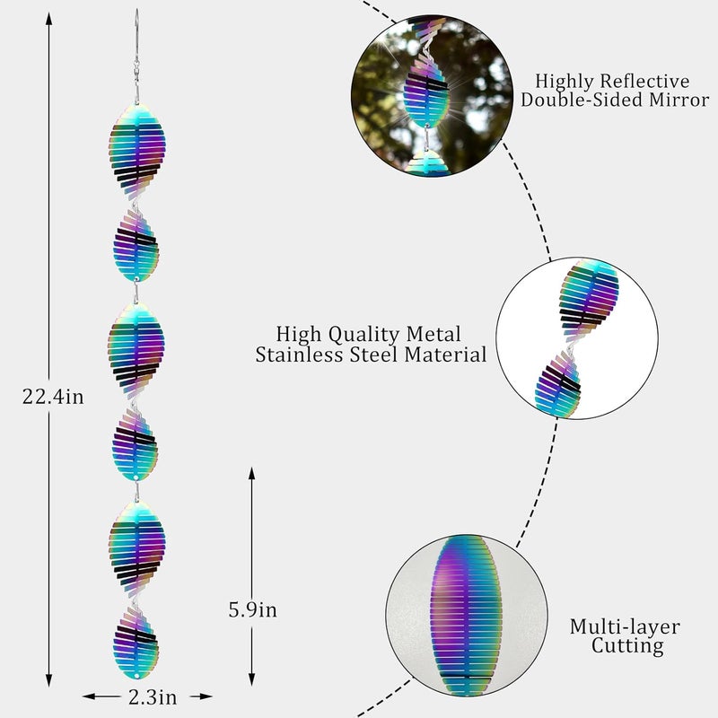 ToBeAce Wind Spinners Outdoor Garden Decor Gifts for Women Men, Rainbow 3D Reflective Metal Wind Spinner, Stainless Steel Hanging Ornament for Yard Outside Patio Porch - Image 3